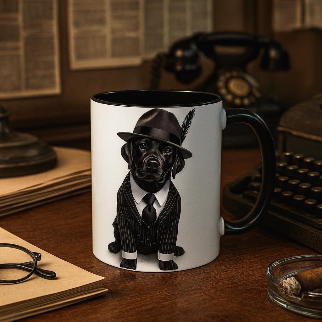 Black Lab Gentleman Accent Coffee Mug, Labrador Dog Lover Gift, Pet Owner Present