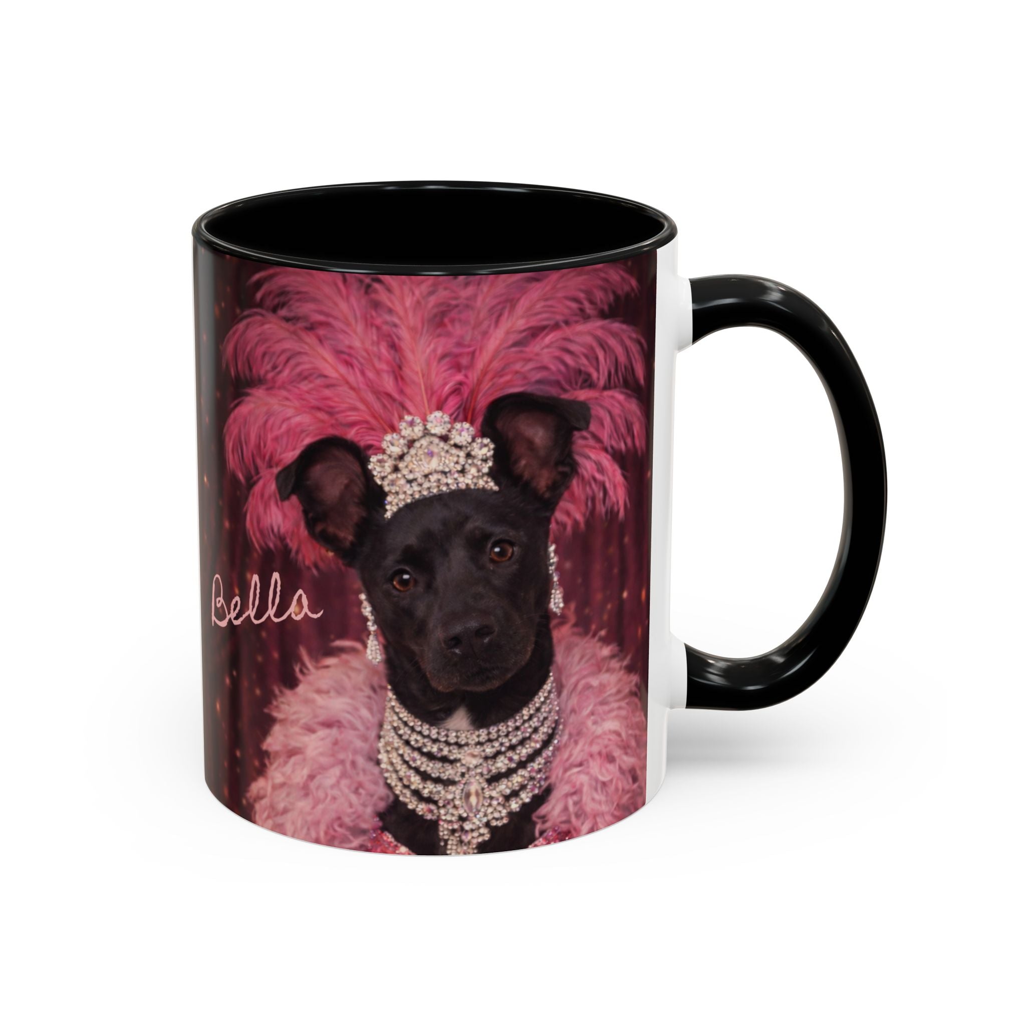 Bella the Showgirl Coffee Mug — Vintage Mob Dog Stage Design
