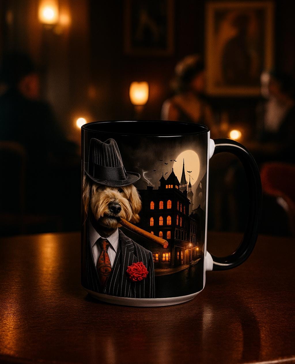 Goldendoodle Gangster Mug – 1920s Speakeasy Dog with Cigar | Vintage Noir Gift for Dog Lovers