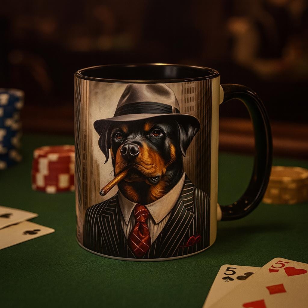 Rottweiler Gangster Ceramic Coffee Mug, Funny Dog Lover Gift