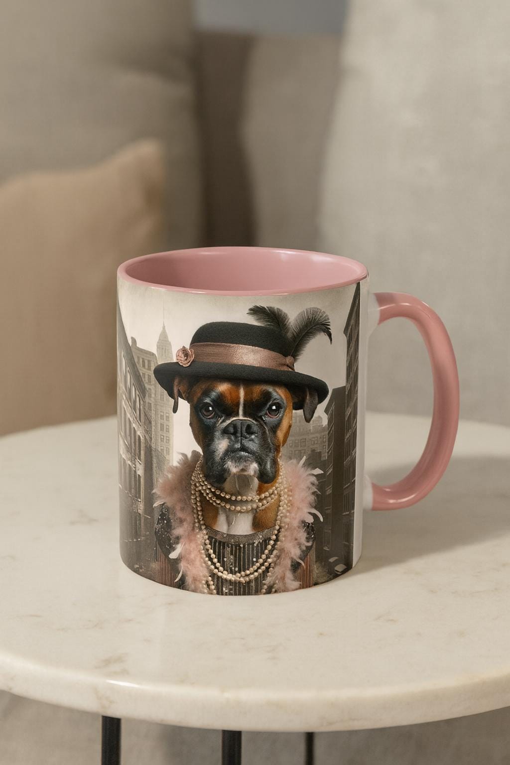 Boxer Dog Mug, Funny Flapper Gangster Costume, Novelty Tea Cup