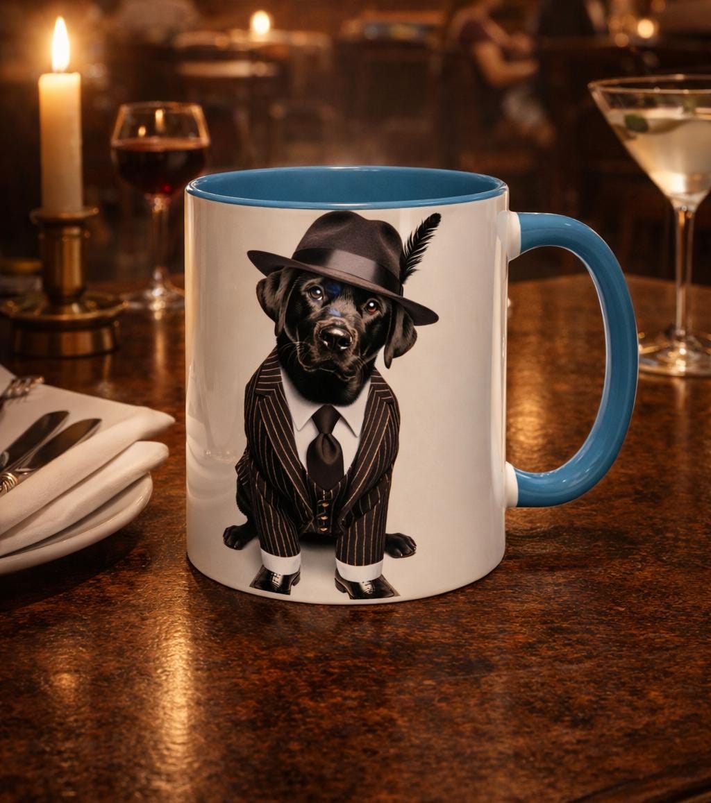 Black Lab Gentleman Accent Coffee Mug, Labrador Dog Lover Gift, Pet Owner Present