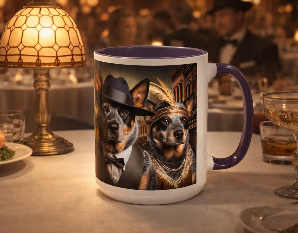 Flapper & Gangster Dog Mug – 1920s Speakeasy Duo | Vintage Australian Cattle Dog Gift
