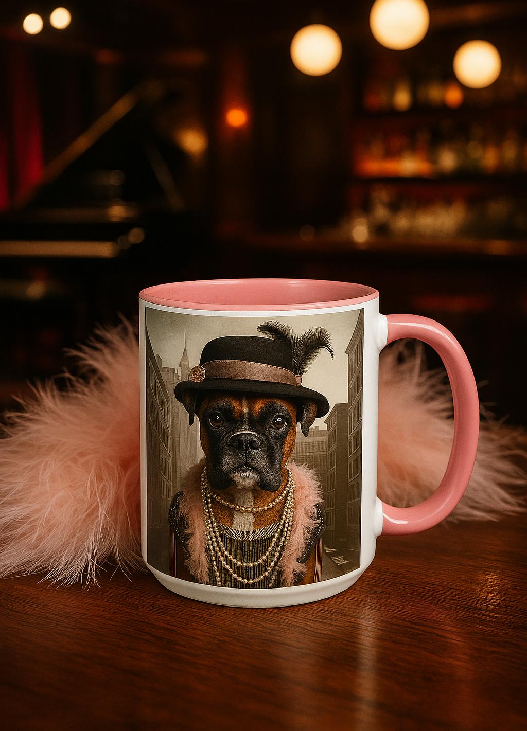 Boxer Dog Mug, Funny Flapper Gangster Costume, Novelty Tea Cup