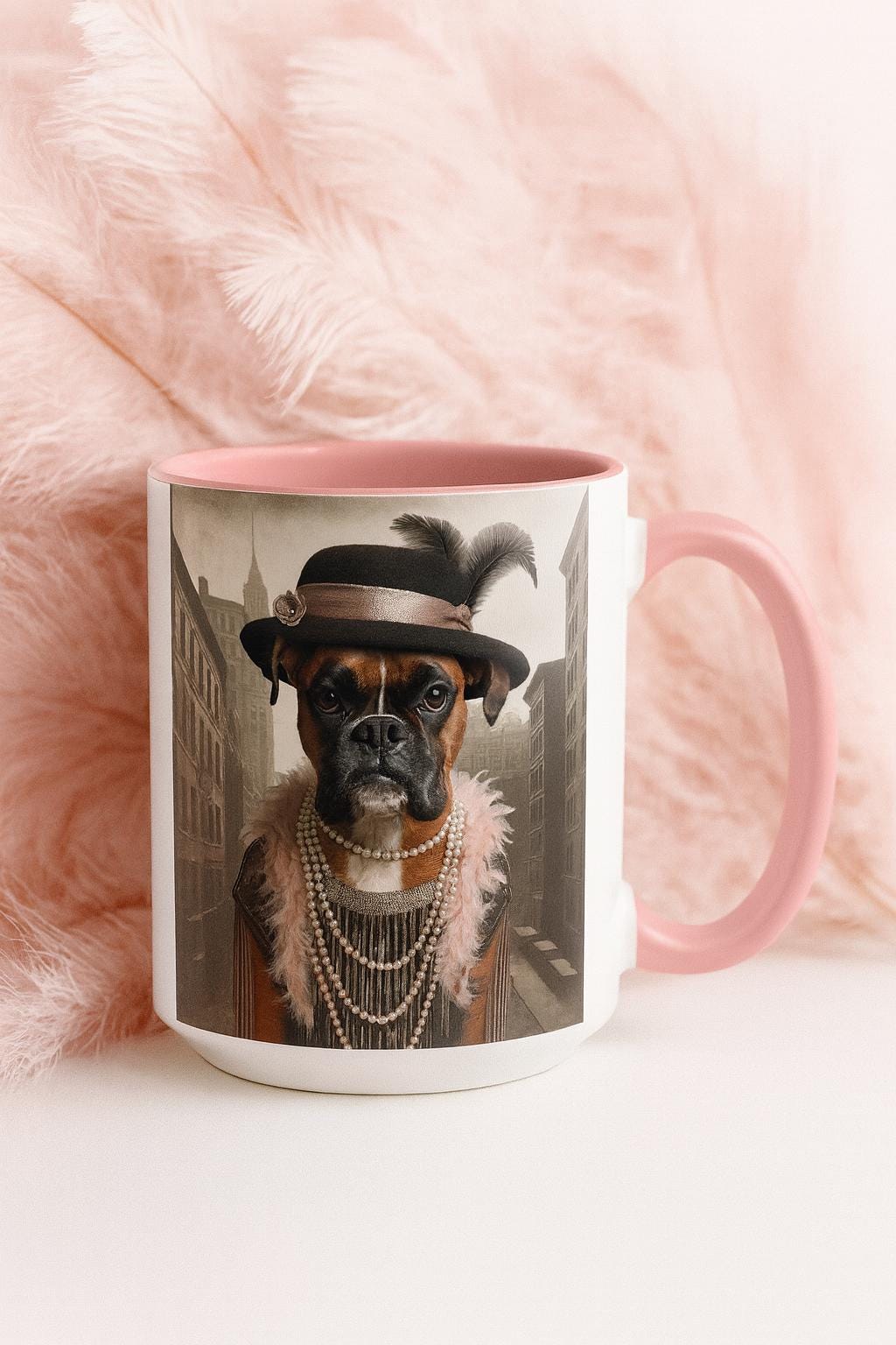 Boxer Dog Mug, Funny Flapper Gangster Costume, Novelty Tea Cup