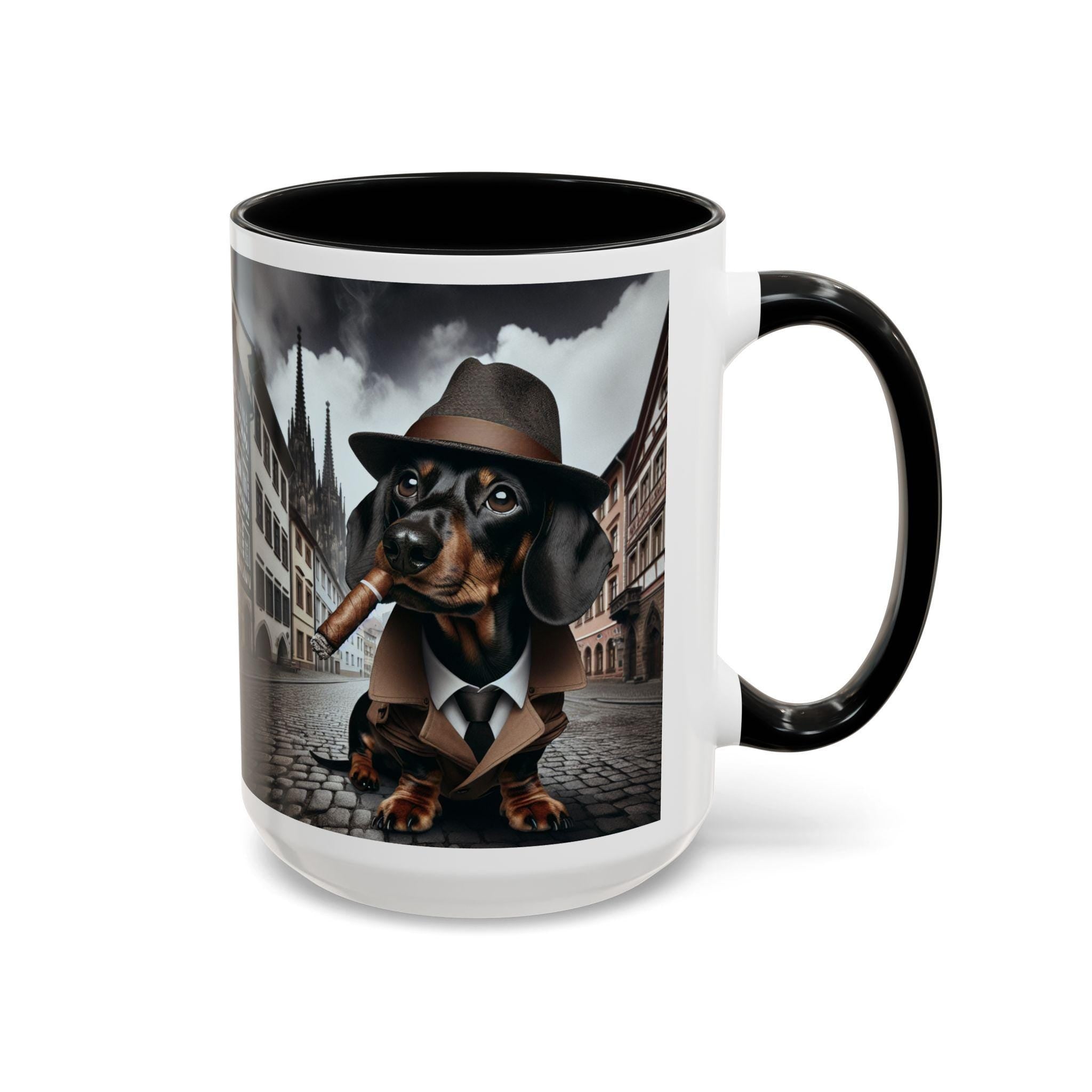 Detective Dachshund Mug – 1920s Noir Dog in Trench Coat & Fedora | Retro Mystery Gift