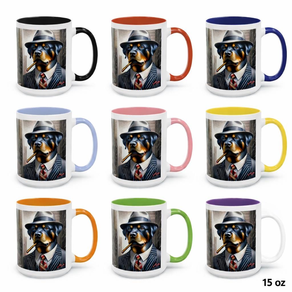 Rottweiler Gangster Ceramic Coffee Mug, Funny Dog Lover Gift
