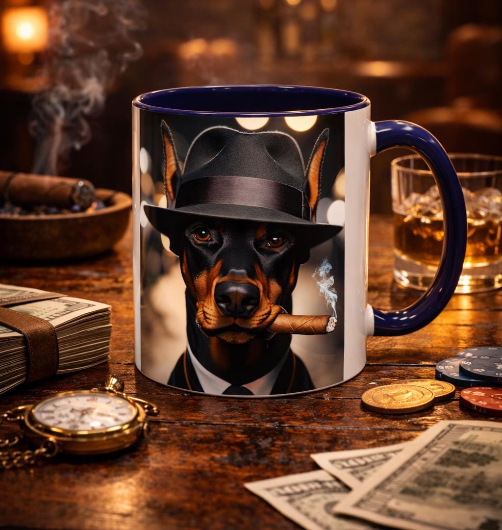 Doberman Gangster Coffee Mug, Dog Lover Gift