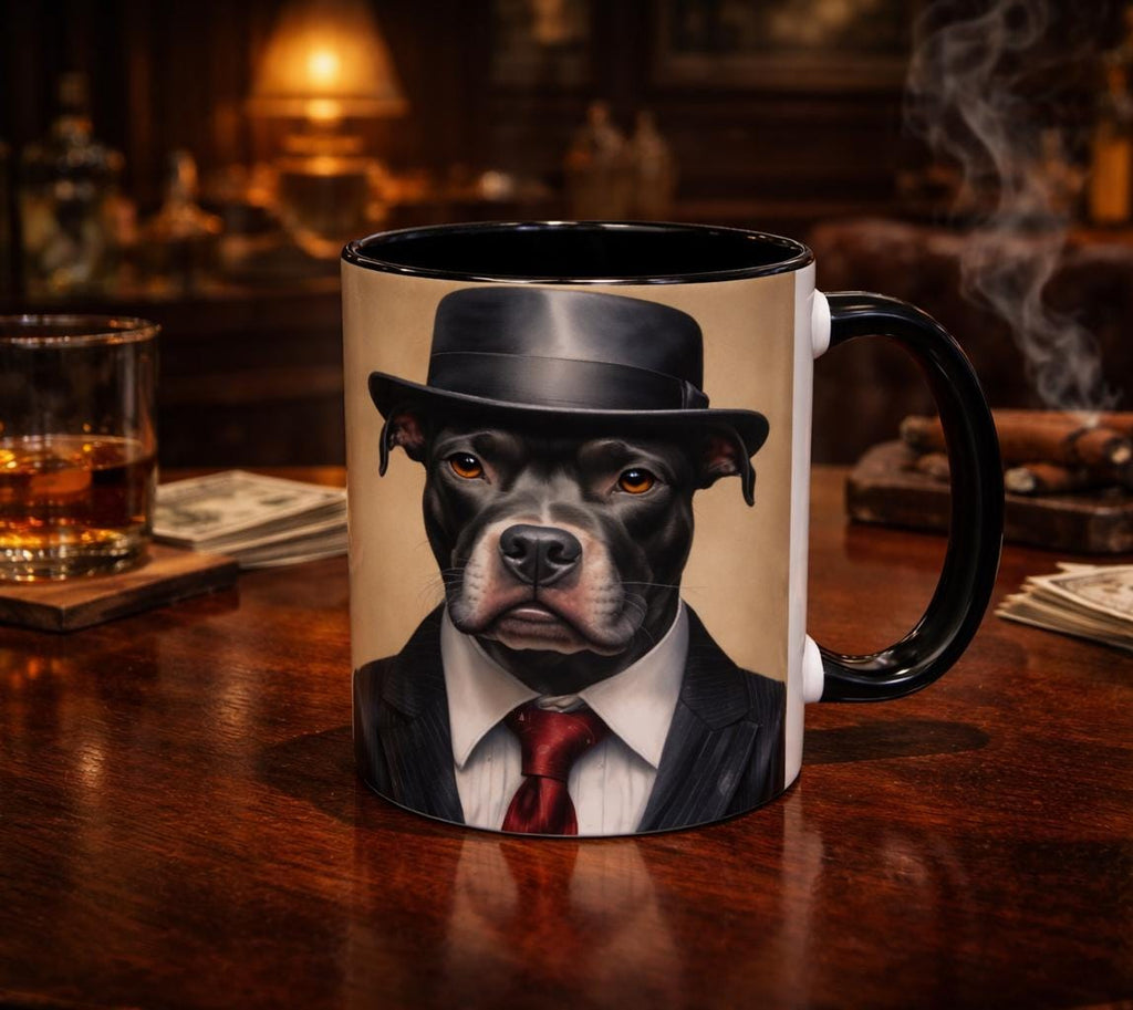 Mobster Pit Bull Coffee Mug, Gangster Animal mug, Mafia Dog cup
