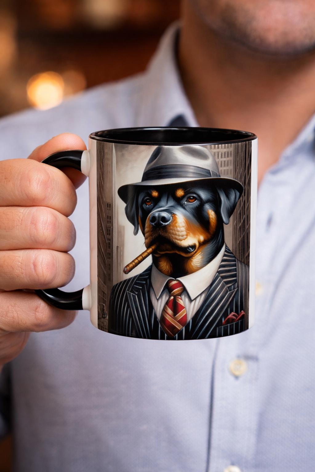 Rottweiler Gangster Ceramic Coffee Mug, Funny Dog Lover Gift
